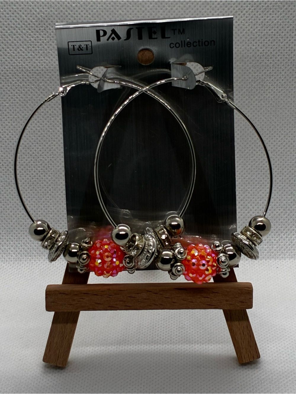 3For$20 Pastels Silver Hoop Earrings with Pink-Orange Beads